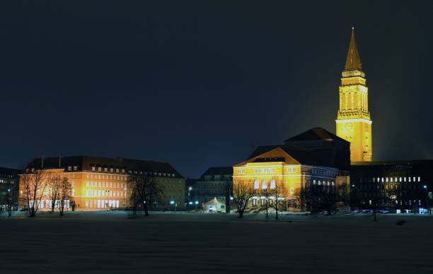 istock Winter in Kiel: Kiel city hall by night and snow 1459309176