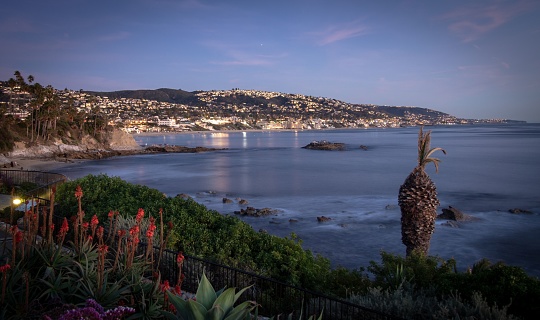 A stunning seascape of Laguna Beach, CA, captured at dawn with long exposure