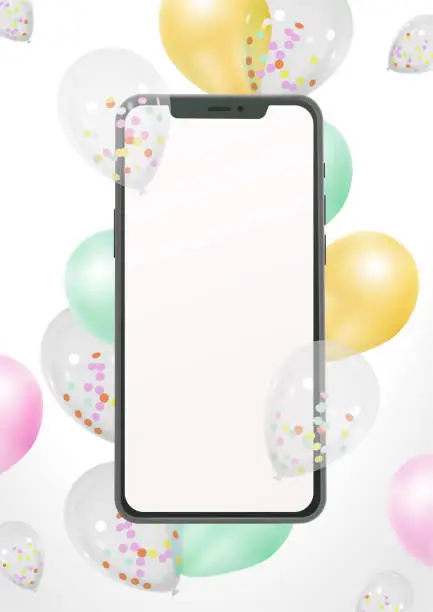 Vector illustration of Smartphone mockup with festive balloons