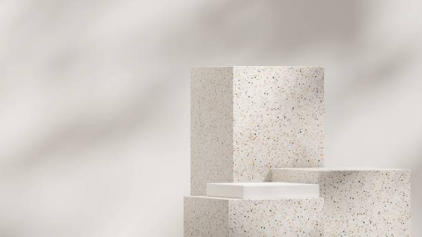 istock Minimal simple rectangle terrazzo texture and white podium in square, 3d rendering mockup product 1459309831