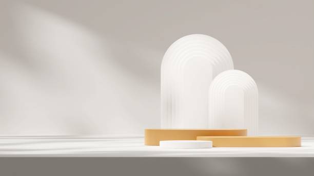 istock Abstract background of geometric frames and podiums for product display 1459311031