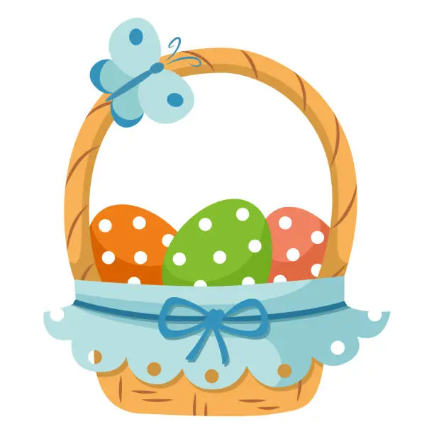 Vector illustration of Easter basket with eggs cartoon vector illustration