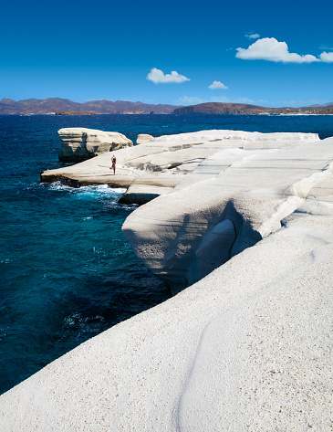 White chalk cliffs in Sarakiniko, Milos island, Cyclades, Greece. High quality photo