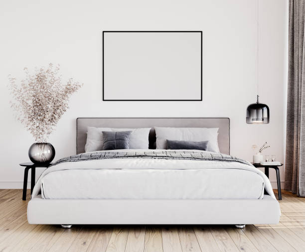 istock Interior mock up in bedroom with black and white decor 1459314439