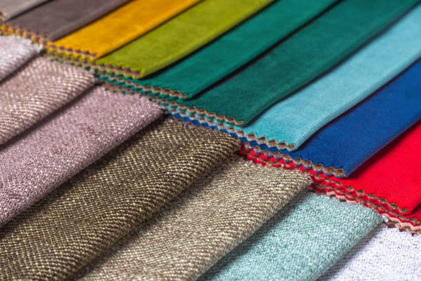 istock Multi colored set of upholstery fabric samples for selection, collection of textile swatches 1459314655
