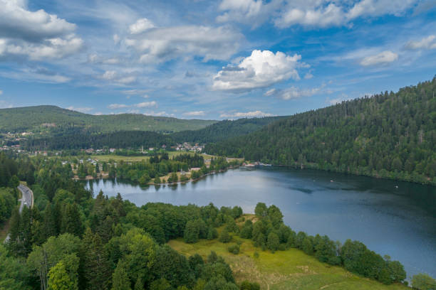 istock Lac de Longemer panoramic drone view over the Vosges mountains 1459316136
