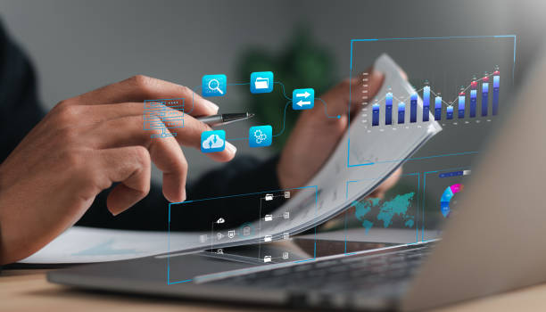 istock Businessman analyzing graphs of big data and economic growth. Modern technology concept. 1459316617