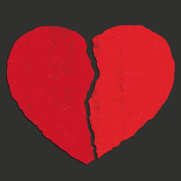 Vector illustration of Broken Heart - Torn Red Textured Paper
