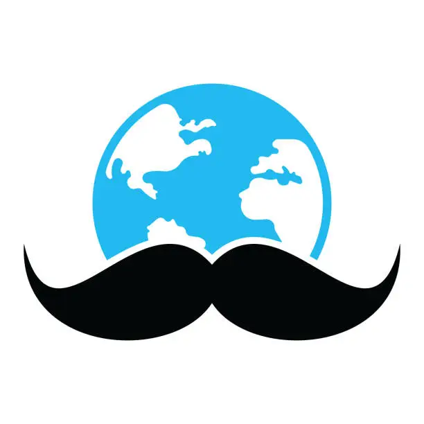 Vector illustration of Mustache and globe vector icon logo design.