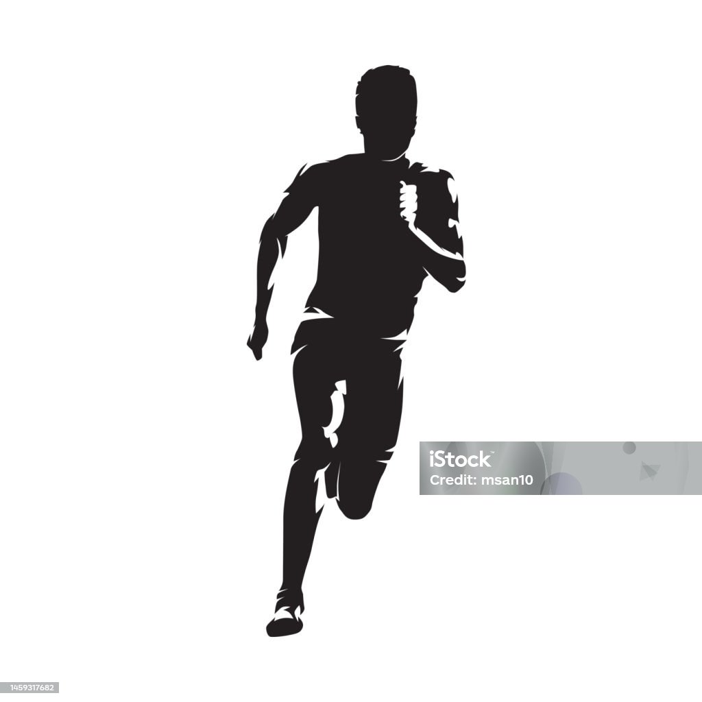 Running Man Isolated Vector Silhouette Ink Drawing Run Front View Male ...