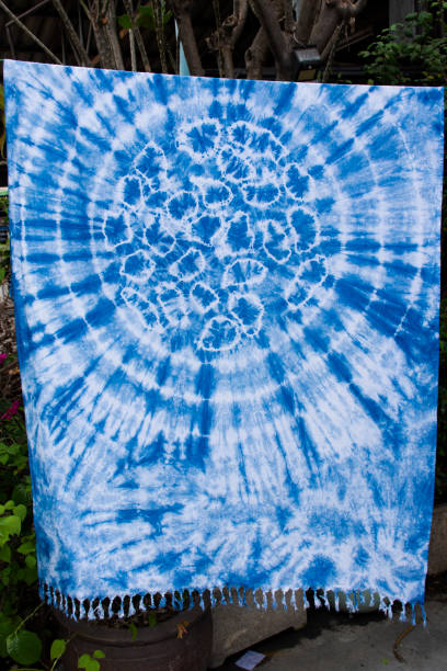 istock Thai craftsmanship technician or professional artist working batik ikat and tie dye rayon fabric with indigo nature color or mauhom natural colour in studio workshop at Nonthaburi of Thailand 1459318196
