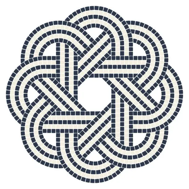 Vector illustration of Ancient interweaving mosaic decorative element. Decorative antique stone ornament.