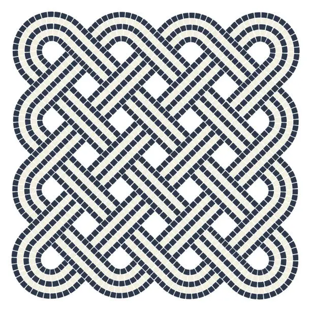 Vector illustration of Ancient interweaving mosaic decorative element. Decorative antique stone ornament.