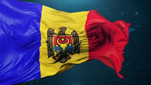 濃い青色の背景にモルドバの旗 - モルドバ ストックフォトと画像