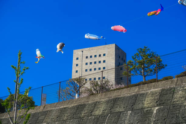 istock Carp streamers decorating the ruins of a coal mine (Shime Town, Fukuoka Prefecture) 1459319559