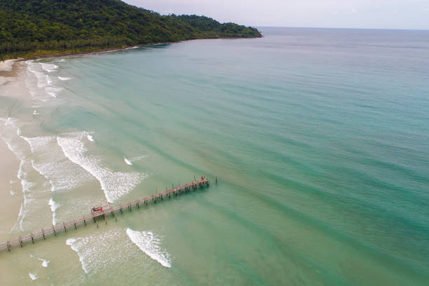 istock Aerial view white snad beach wave turquoise water 1459319900