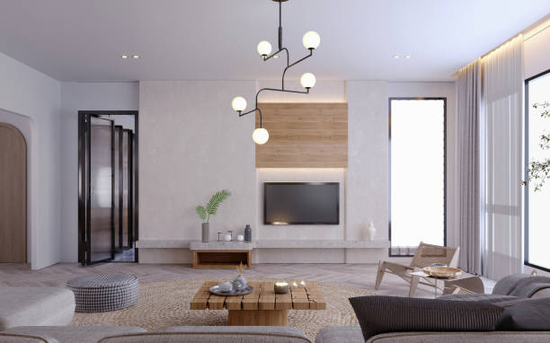 istock 3d rendering,3d illustration, Interior Scene and  Mockup,modern style living room decorated with wood in gray and white. 1459320619