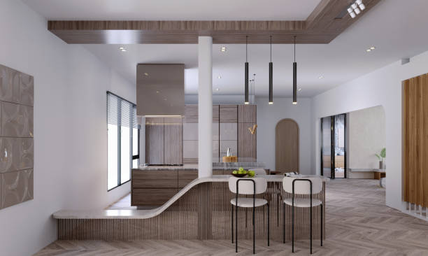 istock 3d rendering,3d illustration, Interior Scene and  Mockup,modern style dining room white wall dining table and chairs. 1459320676