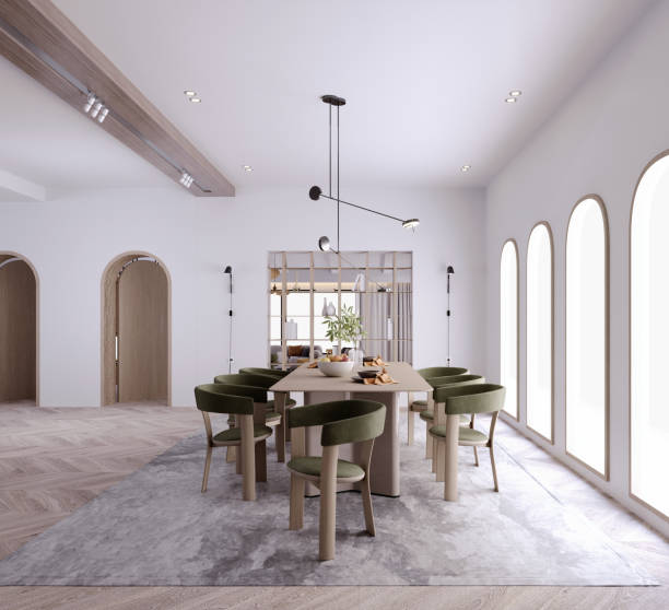 istock 3d rendering,3d illustration, Interior Scene and  Mockup,modern style dining room white wall dining table and chairs. 1459320699