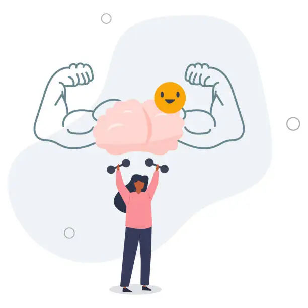 Vector illustration of Mental toughness and psychological mind control training.Self control with anger management or hard determination power.Personal development and brain growth.flat vector illustration.