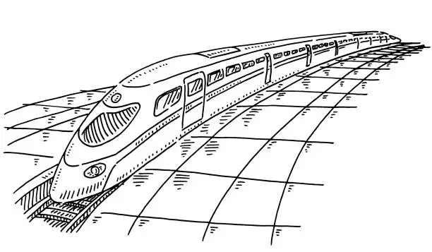 Vector illustration of High Speed Train On Platform Drawing