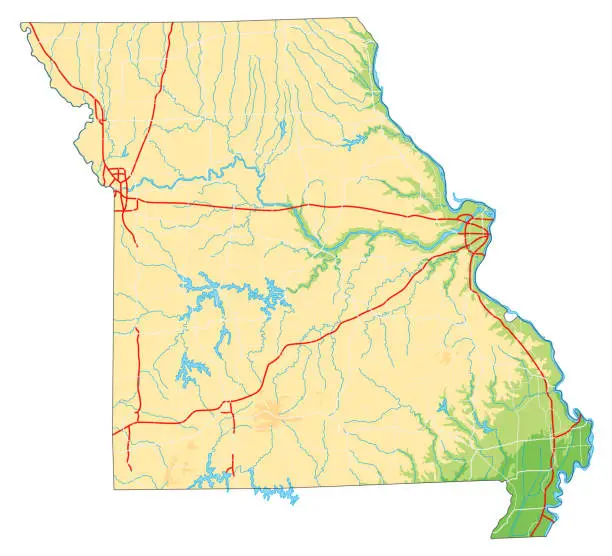 Vector illustration of High detailed Missouri physical map.