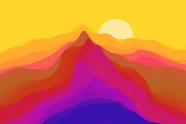 Vector illustration of Desert dunes sunset landscape. Mountain landscape with a dawn.