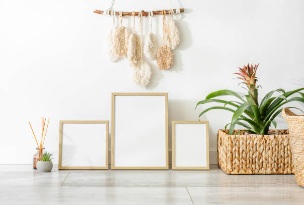 istock Wooden frame for photos mockup 1459327268