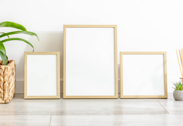 istock Wooden frame for photos mockup 1459327276