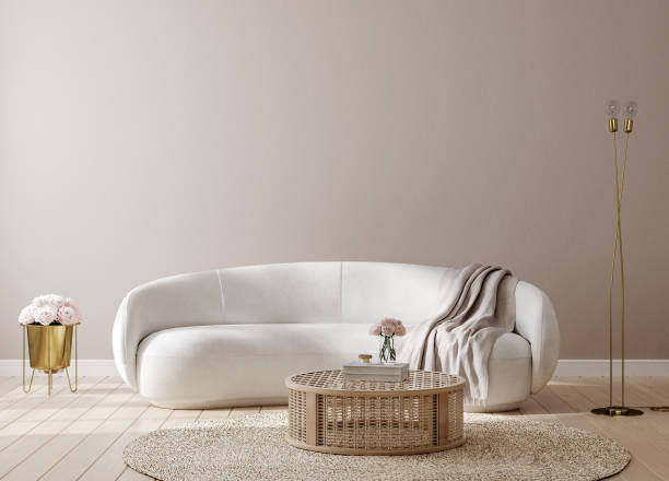istock Wall mockup in Scandi-Boho living room interior background 1459330084