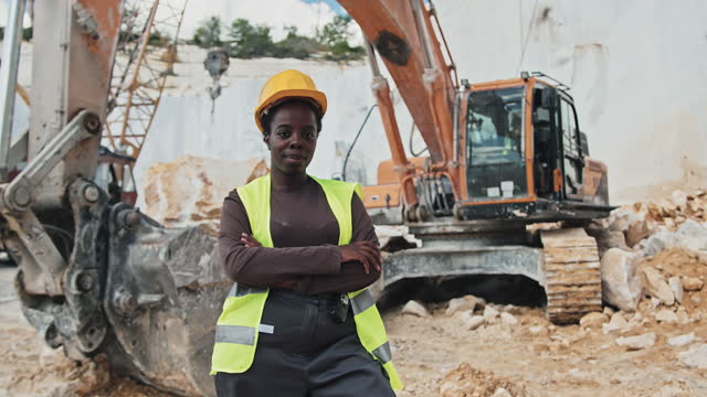 African American Woman At Work In Quarry