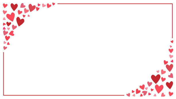 illustrations, cliparts, dessins animés et icônes de cadre rouge avec cœurs au format web horizontal pour célébrer la saint-valentin - valentines day hearts