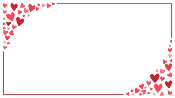バレンタインデーを祝うための水平ウェブ形式のハートを持つ赤いフレーム - バレンタイン点のイラスト素材／クリップアート素材／マンガ素材／アイコン素材