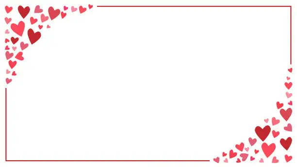 Vector illustration of red frame with hearts in horizontal web format to celebrate Valentine's Day
