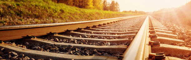 Close perspective view of the railroad in countryside stock photo