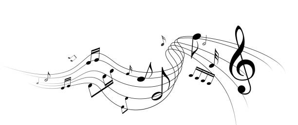 music notes with curves, swirls vector illustration. melody element design background with sound key - şarkı söylemek stock illustrations