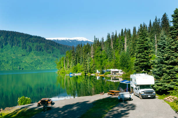 Camping in Alaska stock photo