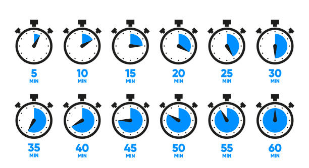 10, 15, 20, 25, 30, 35, 40, 45, 50 min. Timer, clock, stopwatch isolated set icons. Kitchen timer icon with different minutes. Cooking time symbols. Great design for any purposes. Vector illustration. 10, 15, 20, 25, 30, 35, 40, 45, 50 min. Timer, clock, stopwatch isolated set icons. Kitchen timer icon with different minutes. Cooking time symbols. Great design for any purposes. Vector illustration five minutes stock illustrations