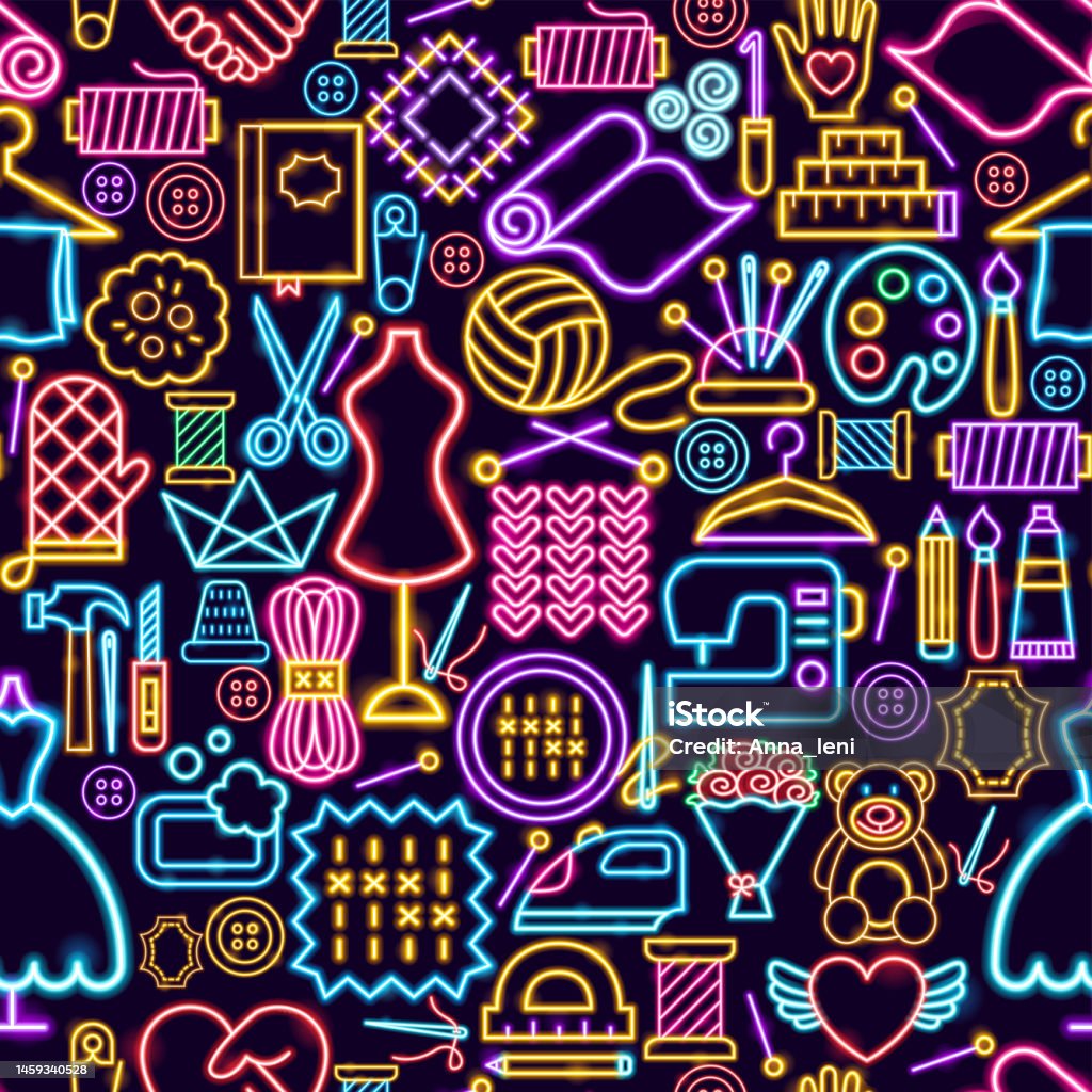 Neon Sign Pattern Handmade Seamless Neon Pattern Stock Illustration - Download Image Now ...