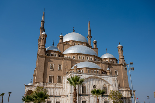 day panoramic view of the Umayyad mosque during a sunset. showing the Islamic architecture and Islamic art in this holy place in Damascus Syria.