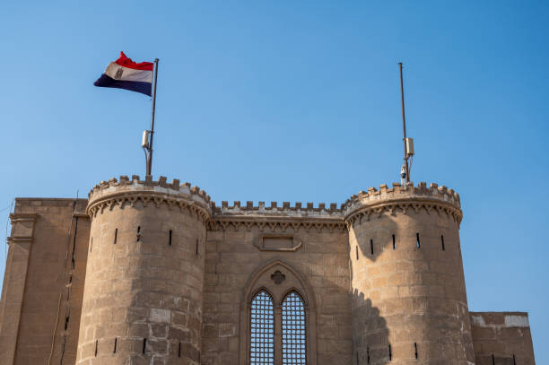 Kyrenia, Cyprus - January 27, 2016:  The flags of Turkey and the Turkish Republic of Northern Cyprus fly above Kyrenia Castle in Northern Cyprus.