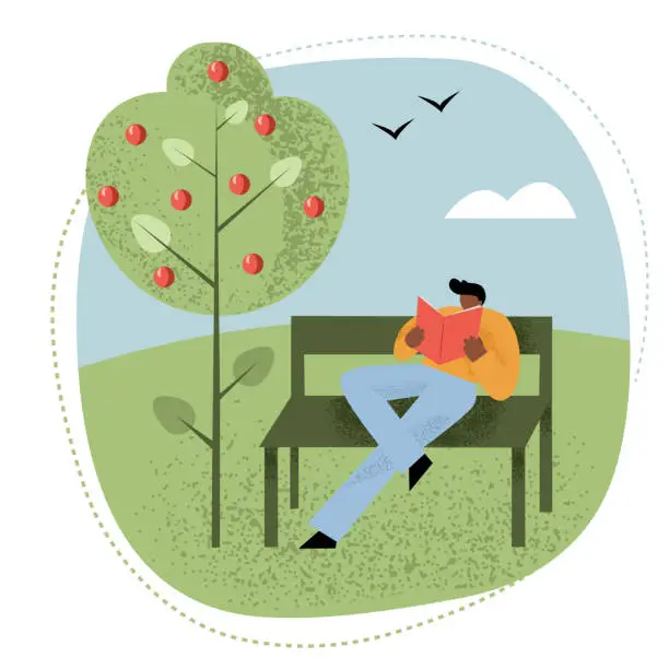 Vector illustration of Man reading a book in the park