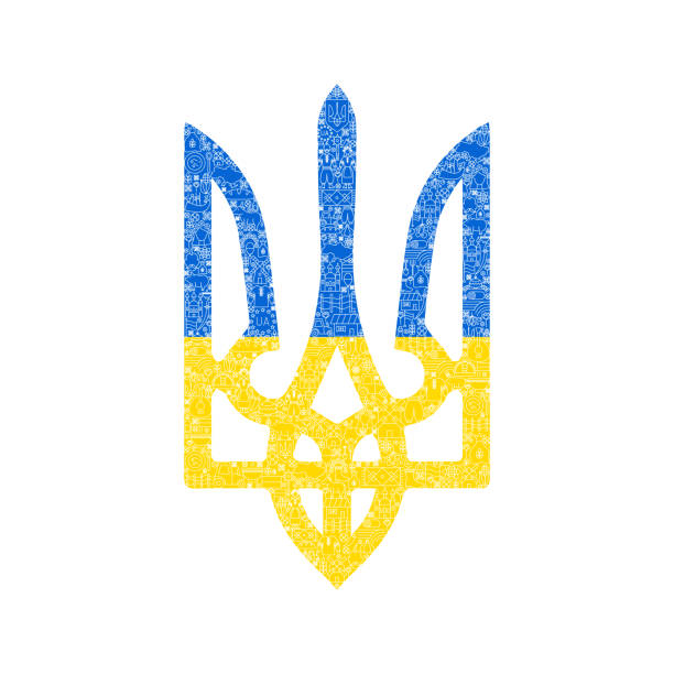 ukraina trident line art - ukraine trident ukrainian culture coat of arms stock illustrations