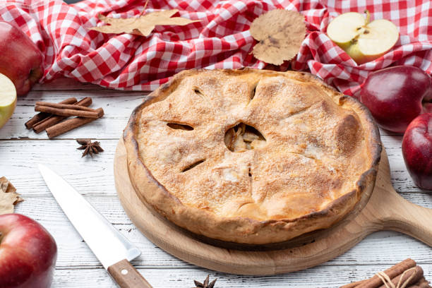 istock Homemade apple pie with fresh red apples 1459342024