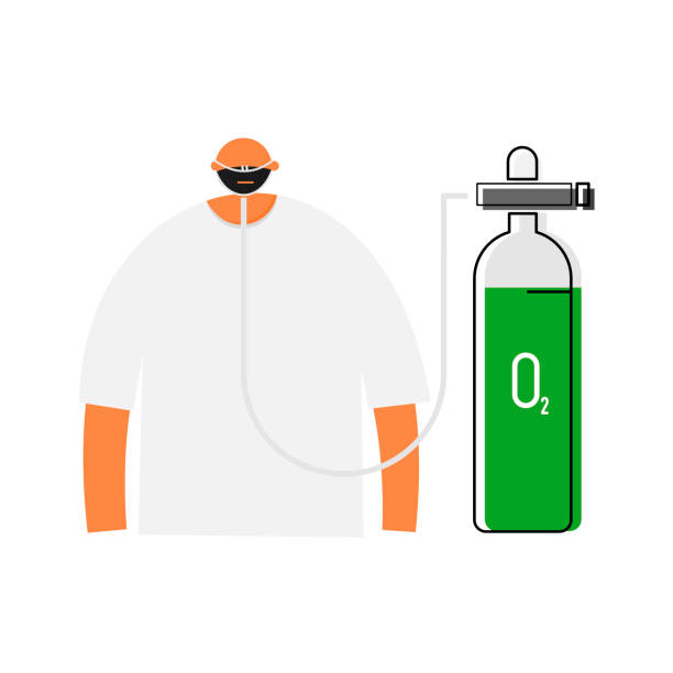 Medical treatment Patient on oxygenation, supportive by nasal cannula tube. person oxygen tank stock illustrations
