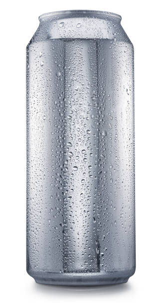 istock Chilled silver beer can covered with condensation on white background. Clipping path. 1459345568