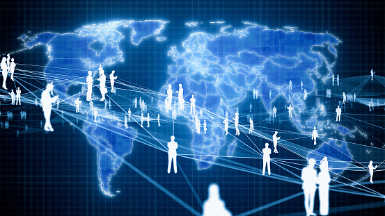 Global network concept. World map. Business strategy. Human resources.