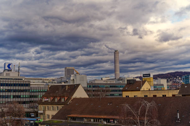 skyline of city of zürich with overcast background and rooftops. - shingle bank imagens e fotografias de stock