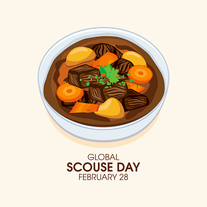 Beef stew with potato and carrot icon vector. Bowl of goulash with meat illustration. Liverpudlian dish drawing. February 28 every year. Important day