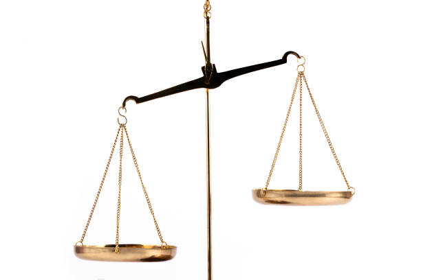 istock Gilded scales with two hanging bowls 1459355516